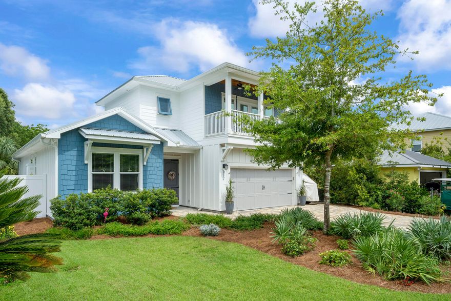 Welcome to 30A! This spacious and stunning  custom built home sits on a generously sized lot and offers peaceful privacy that is rare. At 2100 sf of living space, complete with 4 BR, 2.5 BA, only 2 years old offers plenty of room for the extended family. The first floor boasts a well appointed chef's kitchen with quartz countertops, SS appliances, large pantry hidden behind a barn door, wine/coffee bar with refrig and ice maker. The large master suite features a free standing soaking tub, quartz double vanity, walk in glass shower and plenty of closet space.  An additional guest bedroom is also located downstairs which can also be used as an office/study area.  Ascending to the 2nd level finds 2 guests bedrooms, one with a large private balcony, full size bath, lots of