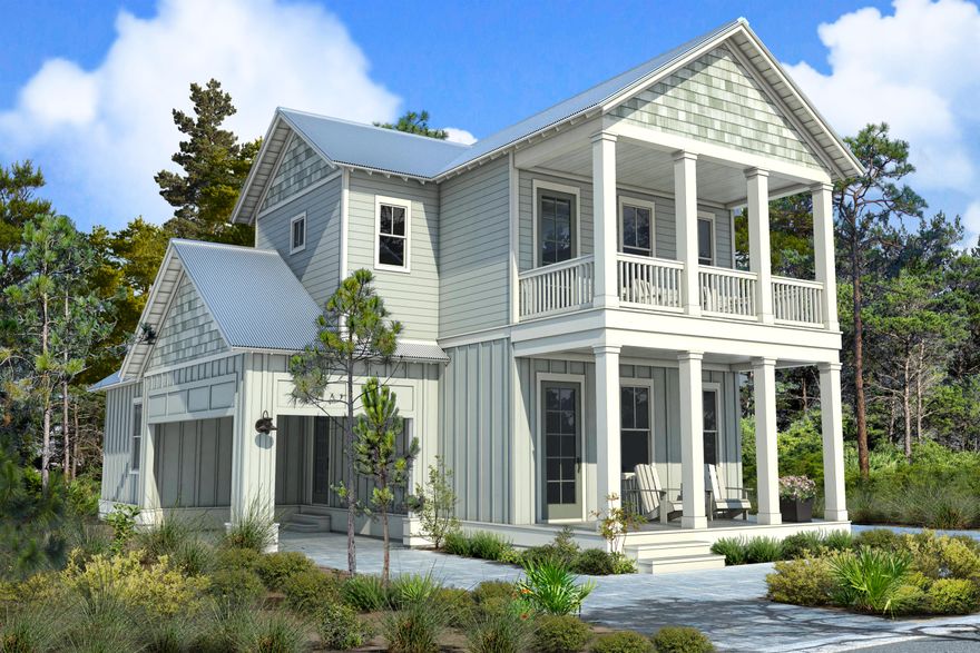 This Dogwood plan at The Village at Grayton Beach is made up of open living space, 3 bedrooms each with their own ensuite bathrooms, a bonus room, 2 large covered porches and a 1-car garage. A few of the desirable features include wood vaulted ceiling, wood shaker soft-close cabinets, granite countertops, durable laminate flooring, cultured stone freestanding bathtub, and first floor master suite. Shiplap walls in master and stairwell. Built to withstand the elements, energy and safety features include Jeld-Wen impact-hurricane resistant windows, 2 x 6 exterior framing, 2-10 home buyers warranty, high speed structure wiring network, galvalum metal roof and much more. This 47-home community is conveniently located in the heart of