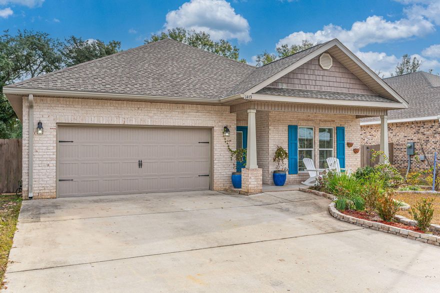 Welcome to 1413 Cedar Street, a charming 3 yr old home in Niceville, Florida. This residence boasts 5 bedrooms and 2.5 bathrooms, offering an ideal space for creating memories with your loved ones. With a spacious 2,458 sq ft of living space and a 2-car garage, this home combines modern comforts and Southern charm seamlessly. The kitchen is well-appointed with granite countertops, tiled backsplash, soft close shaker cabinetry, and a sleek slate appliance finish. LVP flooring graces the entirety of the home, adding both style and durability. This custom home is adorned with crown molding, trey ceilings, and Satin Nickel hardware, providing a contemporary touch. You'll also enjoy lower electric bills due to additional insulation added over the home and garage, as well as (click more) continuous hot water thanks to the tankless hot water heater! Move in now - it's the perfect place to gather with family and friends to express gratitude and create lasting memories!
