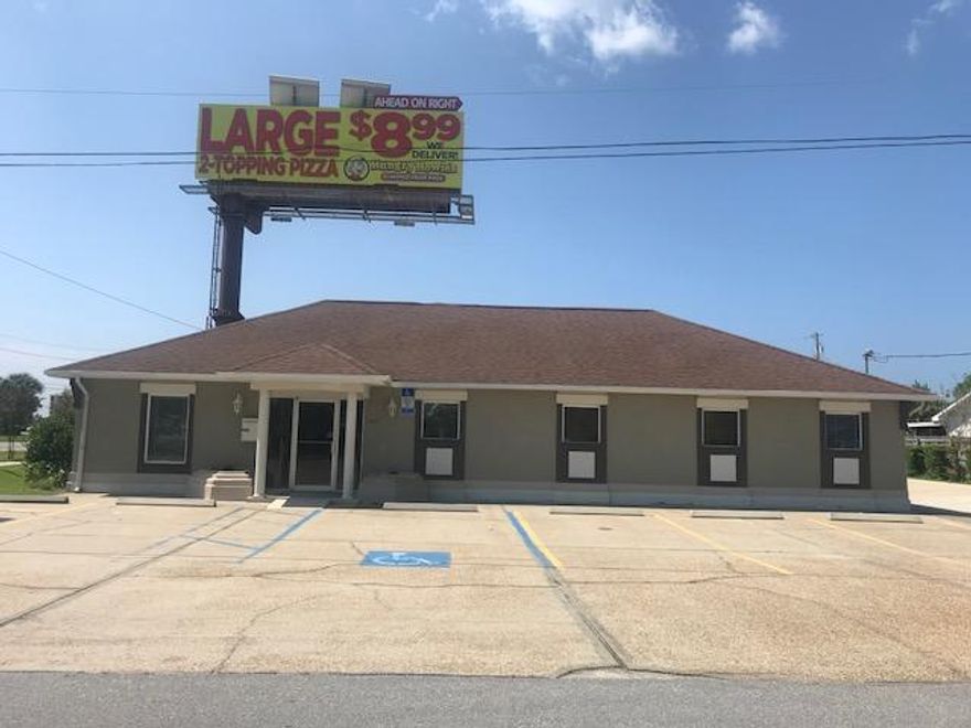 Excellent location and office set up. 10 offices, 2 restrooms, open work areas, break room, reception area, equipment room and several storage areas. Easy access with ample parking and Lamar billboard.