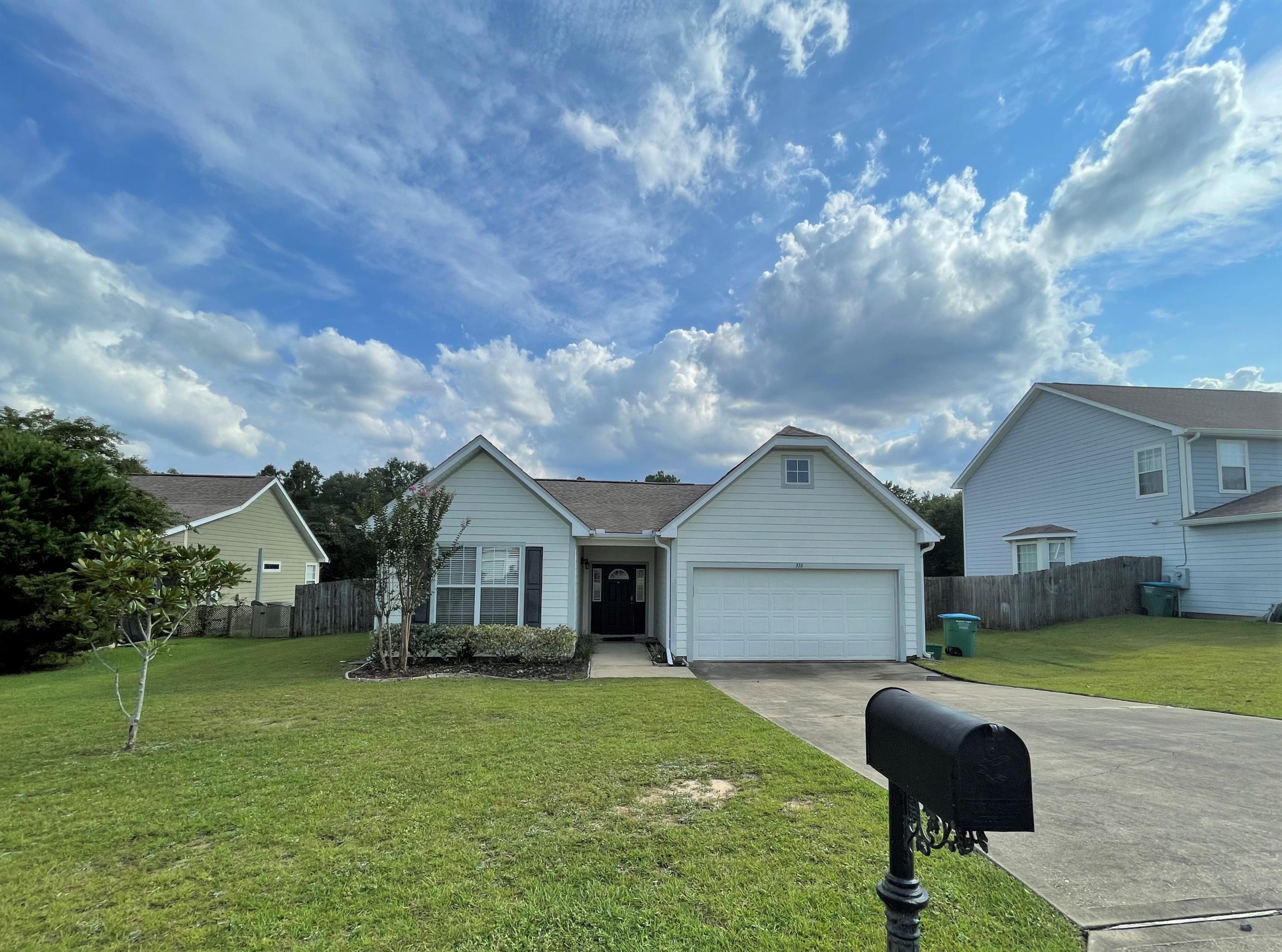Adorable home in excellent south Crestview location. Convenient to all military bases, shopping and dining in Crestview, and easy access to I-10. This home features an open floor plan with a Florida room that opens to the fenced backyard. The master bath has cultured marble, double vanities and separate garden tub and shower. The kitchen features a breakfast bar, solid surface range, built-in microwave, refrigerator and pantry. This home has a 2 car garage and large privacy fenced backyard. This cute home won't last long so call today for a private viewing!