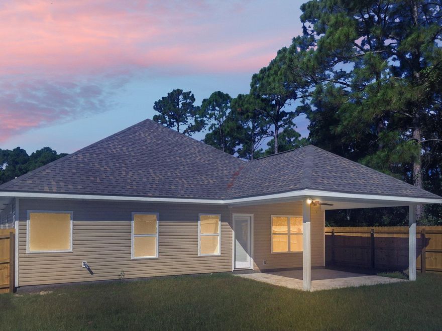 Great Location.. Convenient to Hurlburt Field and just 1 mile from Beautiful Navarre Beach. New Earth-Cents Certified Custom home (R 50 in attic; R 30 in walls) Huge covered porches in back and front. Many extras inside that are not typical such as interior panel doors, fiberglass-jam exterior doors, recessed lighting, cushion close drawers & cabinets, high ceilings (9-10 foot) Granite counter tops in Kitchen and bathrooms. Arches throughout for a more distinctive look! Both Master Bedroom and Master Bath have walk-in closets.Real tile shower,a garden tub and double vanities. Luxury Vinyl plank in main, Carpet in bedrooms. Foam Seal insulation in attic and walls. 14 Seer Heat Pump. Low E Windows.Ready to move in NOW!
