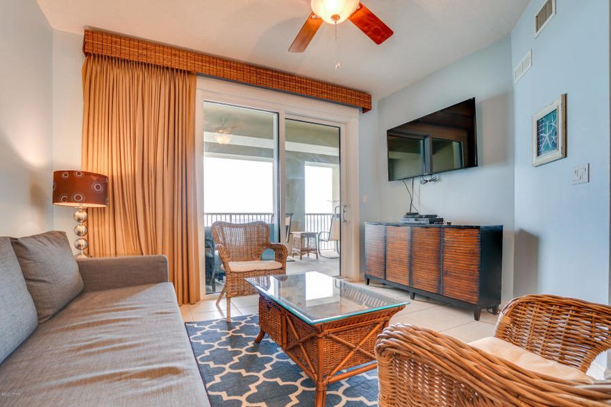 : Luxe Gulf front living at the perennial favorite resort ~ Grand Panama. What a great price for 2 bedrooms, 2 bathrooms and a bunk nook - you caneasily sleep 8 in this perfect rental condo! Located in the highly desired '03 stack which is one of the few stacks in Grand Panama that offers an unobstructedview of the Gulf! The unit is being sold fully furnished with warm & inviting dcor. Many upgrades and decorator-perfect finishes throughout. New hard surfaceflooring & HVAC in 2018. The kitchen has been upgraded with stainless steel appliances, granite countertops & breakfast bar, custom tile backsplash, and 20'' tilefloors. The Gulf front Master Suite opens to the large balcony, has a king bed, flat screen TV, balcony access, and en-suite bathroom.