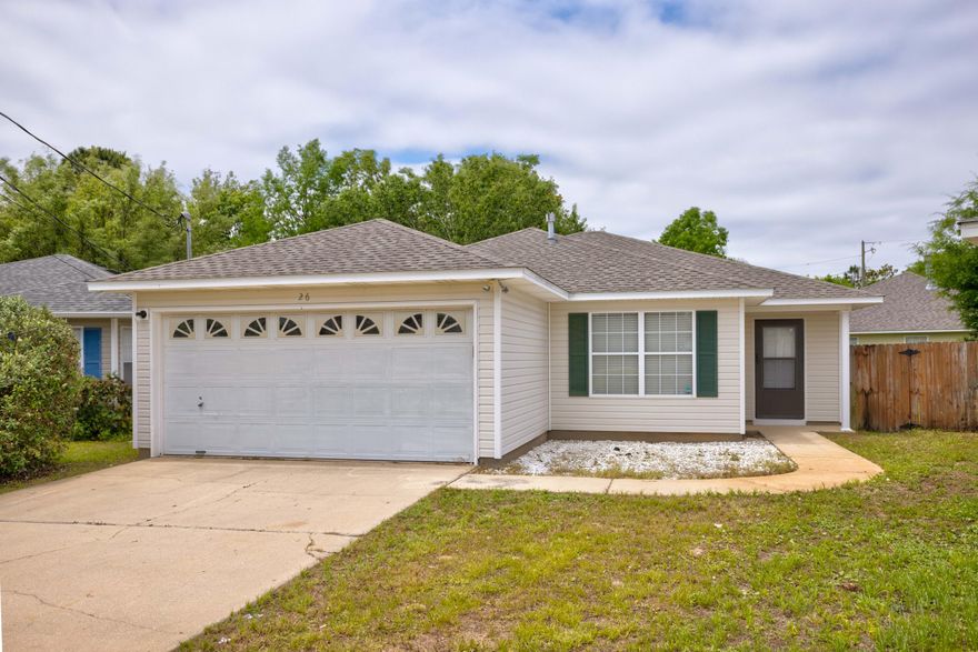 Imagine living just minutes from the sparkling waters of the Emerald Coast AND the main gate of Hurlburt Field! This blank slate was recently re-roofed, and the home has a newer HVAC system. Great floorplan featuring a semi-open living/dining/kitchen space with a pantry. The primary bedroom is large and has an en-suite three-piece bath plus a spacious closet. Privacy fenced back yard. Schedule your showing today!