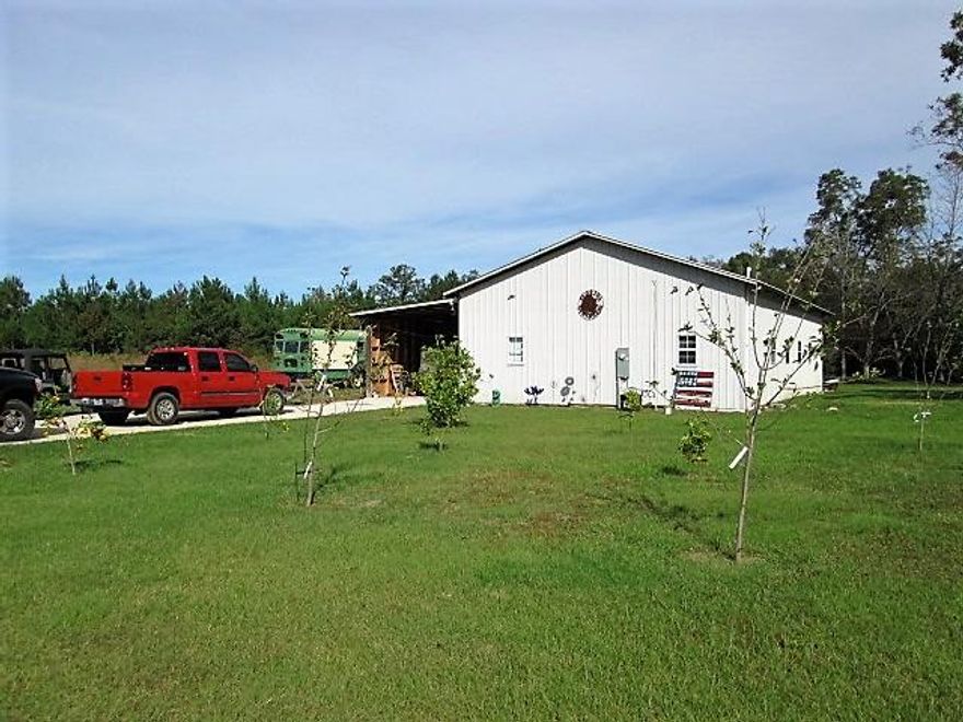 Bring on your creativity! This is a 30x60 metal building that needs you to finish it and make it your home. You can live in the 300 sq ft section of the building which has a bathroom area, bedroom and living area while you finish up the home which is partially wired and walls are up. Home has electricity, city water and septic tank is in place. Finish building your beautiful home while living on this gorgeous, nearly 20 acres just off of 85. Step outside and pick your lemons, oranges, apples and other fruits off your fruit trees. Mature pecan trees are also in the front yard. Property is level and is mostly cleared. Sellers have a floor plan they can share with you or use your own imagination and redesign the home for your own use. So many possibilities!!