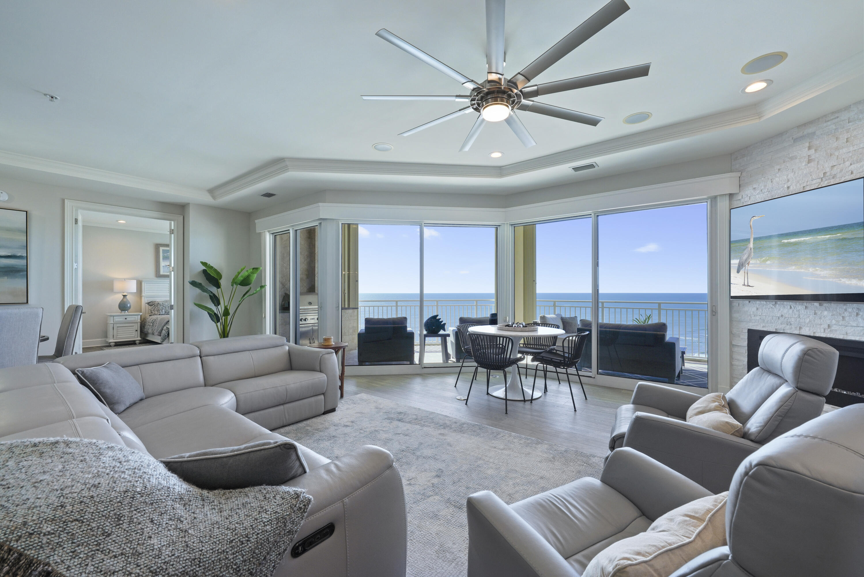 Introducing this stunning 16th-floor Villa at Grand Dunes South Tower--a luxurious 4-bedroom, 4-bathroom residence offering 2,720 sq. ft. of modern elegance and breathtaking Gulf views over the sugar-white sands of South Walton. Step into your private foyer from the semi-private elevator and experience the meticulous craftsmanship and high-end finishes that set this Villa apart. This stunning Villa showcases premium features, including "Coretec Plus HD Dusk Con Oak" luxury vinyl plank flooring throughout, "Calacatta Laza" Quartz countertops, and a custom contemporary double waterfall island with a deep stainless steel sink. The "Thermador" appliance suite includes a spacious double-door fridge with 30" refrigerator and freezer sections, a built-in dishwasher, a 6-burner natural gas range with a custom hood, a "Sharp" microwave drawer, and a U-Line "Clear" ice machine. Additional touches include "Marquis" custom cabinetry with LED lighting above and below. The living area boasts floor-to-ceiling windows that flood the space with natural light and provide panoramic Gulf views. This villa also features 9.5-foot ceilings, ultra-quiet interiors, recessed lighting throughout, "Control 4" Home Automation System, a Napoleon electric fireplace framed with "Ledgerstone Glacier" stone, and solid wood interior doors.

The Primary Suite is a true oasis, featuring "His & Hers" walk-in closets, tray and coffered ceilings, a sitting area, custom flooring, exquisite furnishings and accessories, and direct views of the Gulf. The Primary bath offers luxurious floating vanities with LED strip lighting, a "Seura" TV mirror, and "Mirabelle" toilets in each bathroom. Additional highlights include a soaking tub beneath a chandelier, a dual-head "H2Okinetic Raincan" shower with a hand shower on a slide bar and body sprayers, "White Pearl" Quartz custom flooring, and a private water closet. The laundry room provides a utility sink, built-in cabinets for extra storage. For enhanced comfort and convenience, the home also features a new HVAC system (replaced in 2019) and a water heater replaced in 2020.

Villa also offers an expansive 11' deep gulf front balcony w/ over 350 sq.ft of space, complete with a built-in "Lynx" natural gas grill, beautiful outdoor furnishings, and all of this protected by "Hurricane Shutters".

Grand Dunes offers: "Super Quiet Interiors", semi-private elevators leading into the private foyer of your Villa, 24 hour security, gated entry, lush landscaping, 2 levels of gated underground parking for Owners, private heated pool, Owner's Lounge with Fitness Room, Over-Flow Suites for guests, 200' of deeded beach, a Lagoon Style Gulf Front Grand pool area, lighted waterfall, and beach service.

Grand Dunes is the Emerald Coast's Most Desired Rental Restricted Beachfront Development!

Call us today to schedule your private viewing of this gorgeous Villa!
