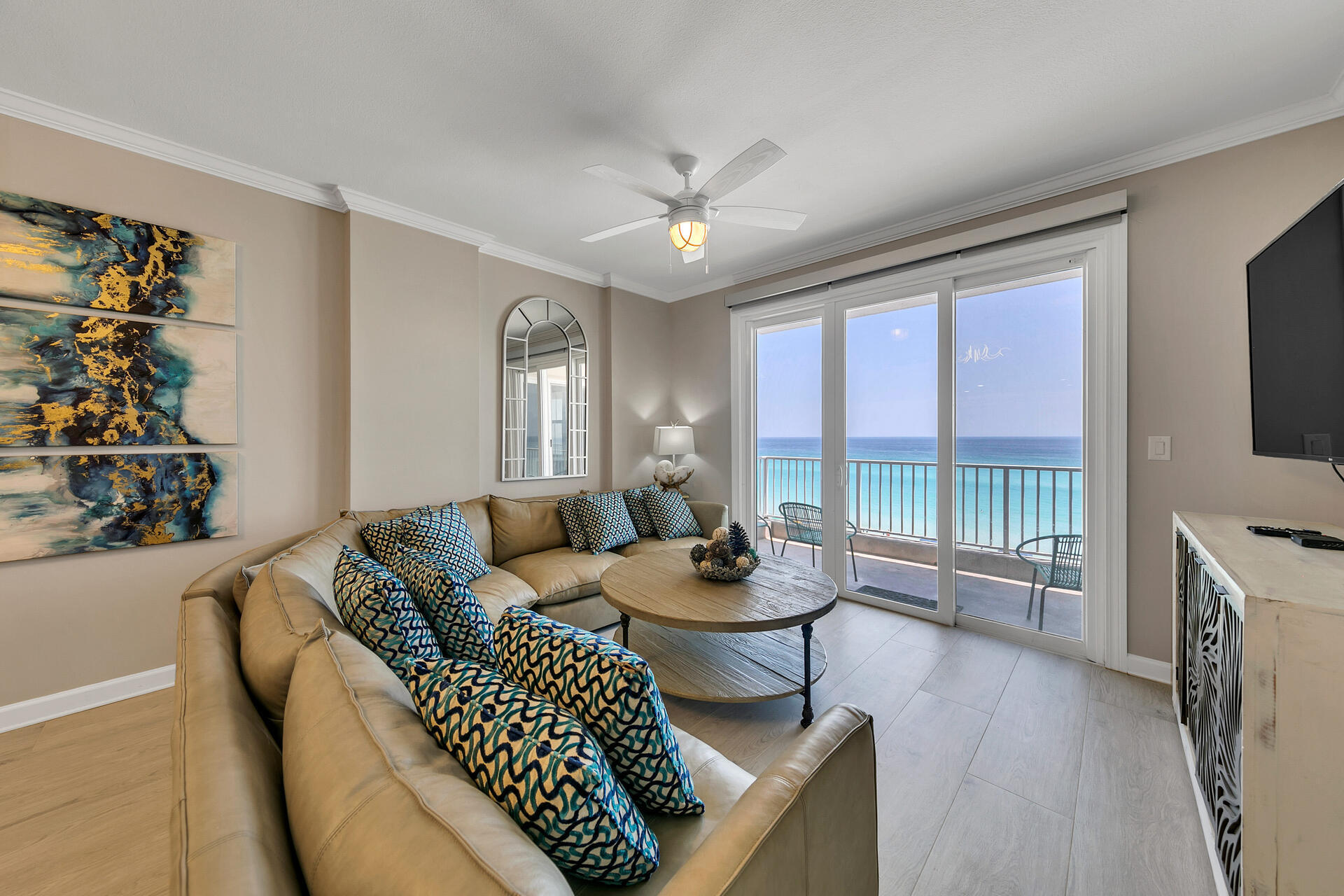 120K+ Price Improvement! Prepare to be Wowed by this Stunning Unique Condo with Spectacular Views of the Gulf from Multiple Rooms! The Versatility is Endless in this Lock-out Condo. Boasting Superb Rental Numbers renting as a 5 bed/4ba, 3 bed/2ba, or 2 bed/2ba. Rent one Side & Keep the other for yourself or open the French Doors between the 2 and make this 2727 sq. ft Paradise your Dream Home! New Remodel Features beauty & grandeur throughout this Luxury Condo with Many Lavish Accents. Walking in the entry door you are awed by the impressive fully tiled wall & beautiful Chandeliers. Continuing into either of the Sides you are immediately Dazed by the Emerald Green Waters inviting you to step out onto your private balcony & breathe in the salty air. Enjoy Lush & Comfort, You will