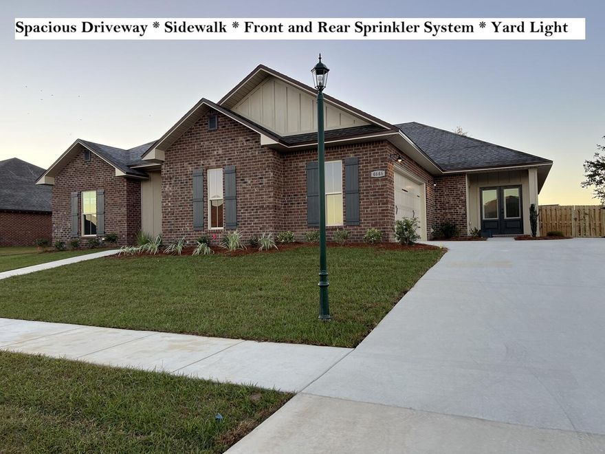 CLOSE IN 30 DAYS! South of I-10 Located in the Gated Community of Chanan Estates with County Property Taxes. PRIVACY FENCED BACKYARD! Be the 1st to live in this BRAND NEW 2025 Brick Home. FLOOR PLAN and Updated photos are attached, and some SAMPLE PHOTOS ARE LABELED.  Perfect for MULTIGENERATIONAL Living or HOME OFFICE, HUGE UPSTAIRS BONUS Room Plus 5 Bedrooms & 3 Full Baths Downstairs. Oil Rubbed Bronze Finishes, QUARTZ Counter-Tops, STAINLESS Appliances Include, ISLAND RANGE HOOD, Slide-In Range, MICROWAVE, Dishwasher, UNDER & OVER CABINET LIGHTING, Single Bowl Apron Sink, WALK-IN PANTRY with CUSTOM WOOD Shelving. MASTER SUITE - Private French Door Rear access to the Back Porch. Tray Ceiling with Stacked Crown Molding & Rope Lighting, Ceiling Fan, CUSTOM WALK-IN TILED SHOWER with Oversized Recessed NICHE. Freestanding SOAKING TUB, with TILE SURROUND, 2 Separate Quartz Top Vanities, Walk-in Closet with Custom Built Wood Shelving combined with Vented Shelving, Private Water Closet. Over 2500 Square Foot of Vintage Gray Porcelain Tile on the First Floor with Carpet upstairs. 8 Foot French Door Entry. 2 Car Side Entry Garage. ALL BEDROOMS Have Walk-in Closets and Ceiling Fans. BUILDER PAYS MOST CLOSING COST, ASK FOR DETAILS. No City of Crestview Property Taxes. Mechanical and Other Information: AstroGuard Hurricane Fabric for Windows & Doors is Included with this Home. SPRAY FOAM ATTIC INSULATION. The Yard will have a Sprinkler System Installed. ALL THE FINISHES IN THE SAMPLE PHOTOS WILL BE THE SAME ON THIS HOME EXCEPT THE EXTERIOR VINYL ITEMS COLOR, GARAGE DOOR COLOR, HARDI BOARD COLOR, AND SOME OF THE LIGHT FIXTURES MAYBE DIFFERENT. HOA Dues $220.00 Per Quarter + $41.00 Per Quarter SA & CC of 0.25%. 