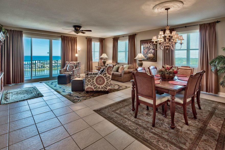 This is it! Likely the best three bedroom condo deal on the Emerald Coast. Most certainly, the best in Ariel Dunes. This is the LARGER unit in Bldg II, exquisitely furnished. The unit has granite, not just in the kitchen, but throughout, upgraded plumbing fixtures, upgraded lighting, bronze door hardware, and a medallion above the DR fixture. Three bedrooms and three full baths, two balconies, one overlooking the gulf and another overlooking the 18 hole Seascape Golf Course are just a few of the incredible features. This unit offers 2 huge pools, 2000 ft of deeded beach, amazing views of the gulf and stunning sunsets. A must see!!!