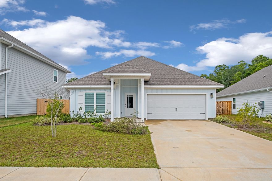 Incredible deal!! Welcome home to Paradise Cove! Two year old home, roof, HVAC, Plumbing, all new in 2021. Ideal location off Hwy 98, close to 30A,  minutes from the beach, shopping, restaurants and convenient to Dune Lakes Elementary and Emerald Coast Middle School. Standard features of this home include 9' ceilings, EVP flooring throughout the common areas, carpet in all bedrooms, stainless appliances including a stove, microwave, refrigerator, and dishwasher. Beautiful painted cabinetry in kitchen and bathrooms, designer lighting package including mounted surface LED lighting in kitchen bathrooms and bathrooms. Unfurnished, but comes with washer and dryer. Will consider any reasonable offer!