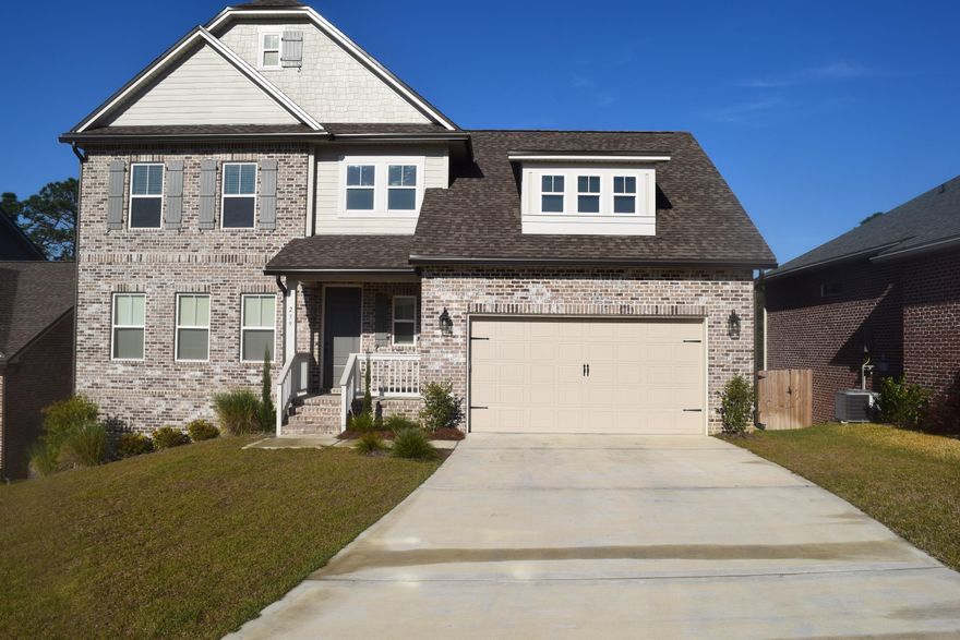 Home is 2,358 square feet, 4 bedrooms, 2.5 baths and an open loft area upstairs. Popular 2 story open floor concept that includes master down stairs and and an unfinished basement. The basement is plumbed and ready to be finished by new buyer. This will add over 1200 sq feet. Interior finishings include, 9' ceilings, cased openings, brushed nickel hardware and lighting. Master includes tiled shower and tub deck, double vanity and large walk in closet. Laminate, tile and carpet floor coverings. Brick exterior, covered entry, large rear deck,2-car garage with automatic sprinkler system. Local builder with excellent reputation. Home warranty will be provided and the builders warranty is transferrable. Termite bond also transferable to new buyer. 1 year old Samsung W/D convey.