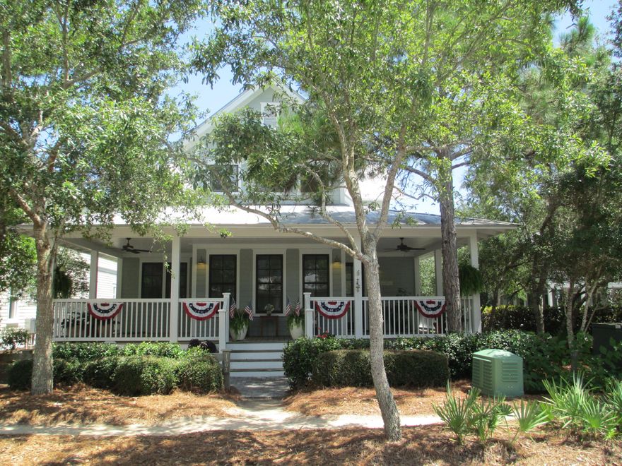 EASY SHOW ALL SUMMER! NOW OFFERED FULLY FURNISHED (new) & PRICE REDUCED! FULL SIZE CARRIAGE HOUSE (including separate full kitchen, bathroom and washer/dryer) Plus 2 CAR GARAGE with Cabinets/work station. 4 Assigned Parking spaces & 2 add'l pads in front. Corner lot, across from park, direct garage entry, no tight rear entry, Camp Watercolor 1/2 block. Practical floor plan & abundant light. House offers large closets & generous storage. The large screened porch (dog trot) connects the garage & carriage house to the main house for an outdoor living area with T.V. All floors are hardwood with a medium stain & tile in the bathrooms. Home has never been rented. Generous rental income projection available. Full Time owner, Very well maintained, Home Inspection done & repairs completed! EASY SHO