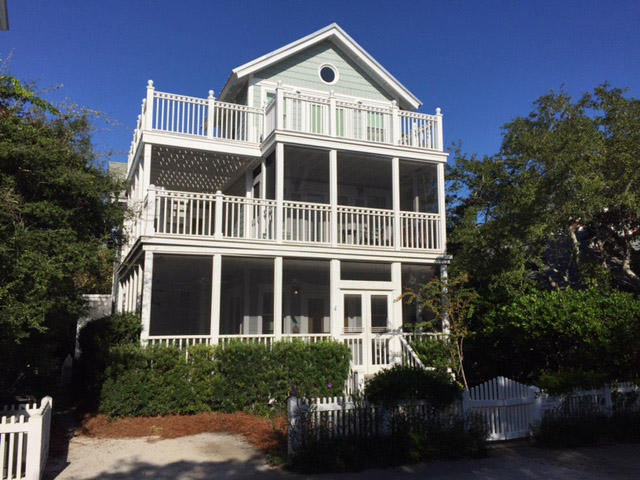 Main Cottage- 1742 sq.ft. heated/cooled, 1852 sq.ft. porch/deck2 bedrooms, tower bunk room for 6, 2-1/2 baths. Guest Cottage  523 sq.ft. heated/cooled, 105 porch /balcony, 1 bedroom, 1 bath. Perfectly located three lots in from 30A and just a few steps to the beach or downtown Seaside. This beach retreat begins with three wraparound porches - savoring Gulf views, a cool ocean breeze and the melodic rhythm of the surf. Step through the double screen doors on to the front porch furnished with comfortable wicker pieces creating a welcoming conversation area. The soft subtle interior palette along with a unique blending of antiques and new pieces used throughout the cottage evokes comfort and sophistication. The open floor plan keeps the conversation flowing between the kitchen and dining