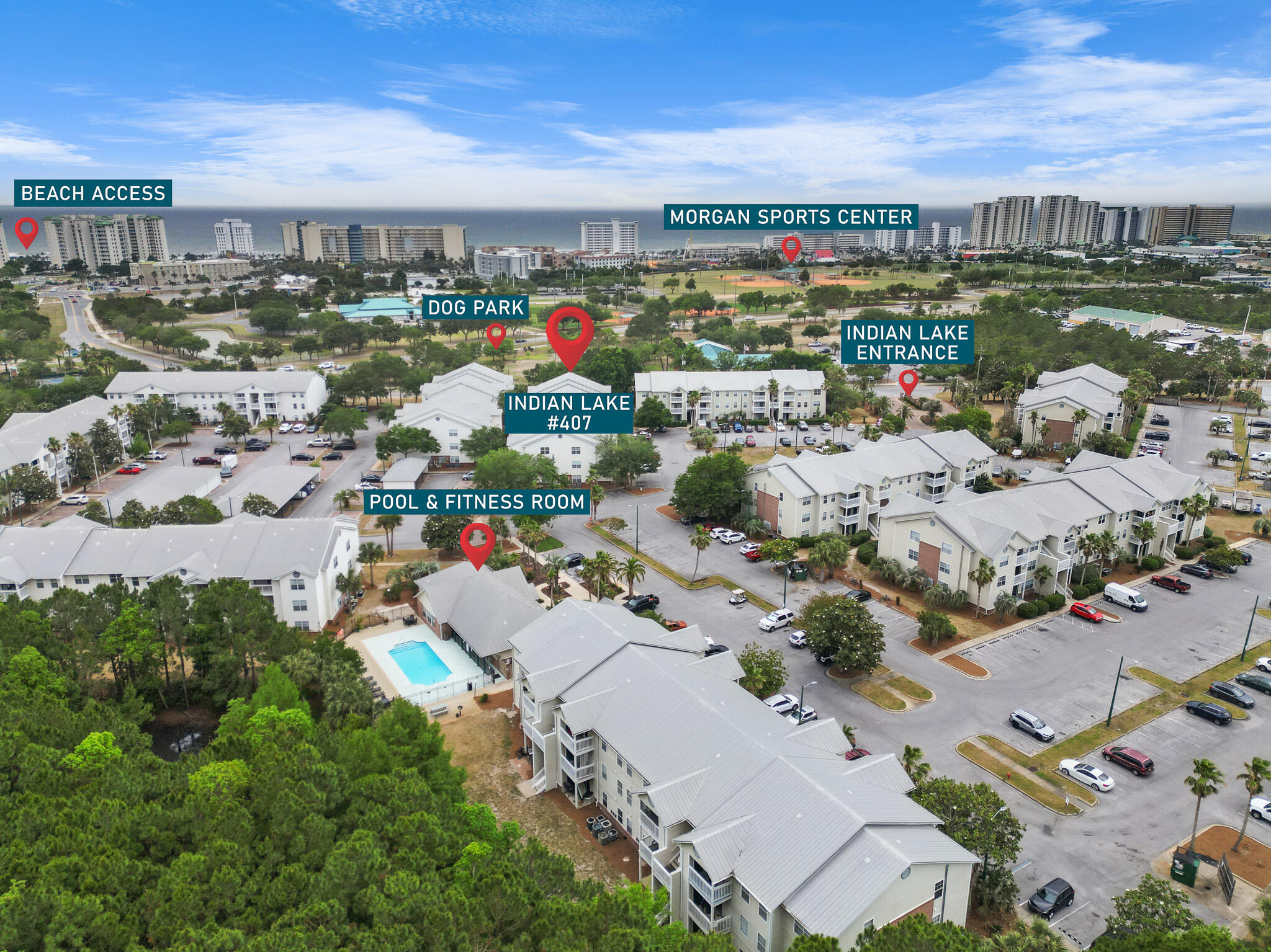 Discover a condo perfectly positioned for your primary home or next investment opportunity in this 3-bedroom, 2-bathroom, top-floor corner unit centrally located in Destin. This condo boasts a prime location and unmatched convenience in Destin living. With great proximity to the beach, local dining & great retail shopping, ensuring peak relaxation and entertainment at your fingertips.This property includes convenient parking on-site. Want protected parking? Garage spots are offered for a nominal monthly fee.Indian Lake is a Pet-Friendly Paradise!Perfect for pet owners, this property features a welcoming pet policy and a dog park across the street, ensuring you AND your furry friends enjoy your new home. Other peak livability features:
Pool and gym access without travel for additional fees
Dog park access right across the street
Morgan Sports Complex a block away
Henderson Beach State Park offers prime beach access
Centrally located to retail shopping at Destin Commons, and an array of dining options within an easy drive
Located just off Commons Drive, helping you bypass heavy traffic on Highway 98 during peak season