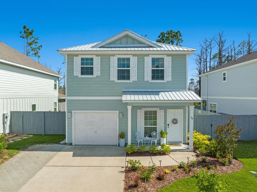 Immaculate Florida Cottage S of Hwy 98 conveniently located just off main thoroughfare connector Thompson Road. Low HOA fees, pets allowed and no short-term rentals! Exterior features new metal, galvalume roof, 2 new heat pumps and all new paint 2021. Interior boasts new appliances including natural gas stove, all new interior walls, paint, insulation, ceiling fans and most lighting fixtures also in 2021. New covered/screened rear porch 2024. Outdoor shower.  9 ' ceilings, granite counter tops, Luxury Plank Vinyl floors, recessed lighting throughout.  All appliances inc. washer/dryer convey as does free standing fireplace unit.