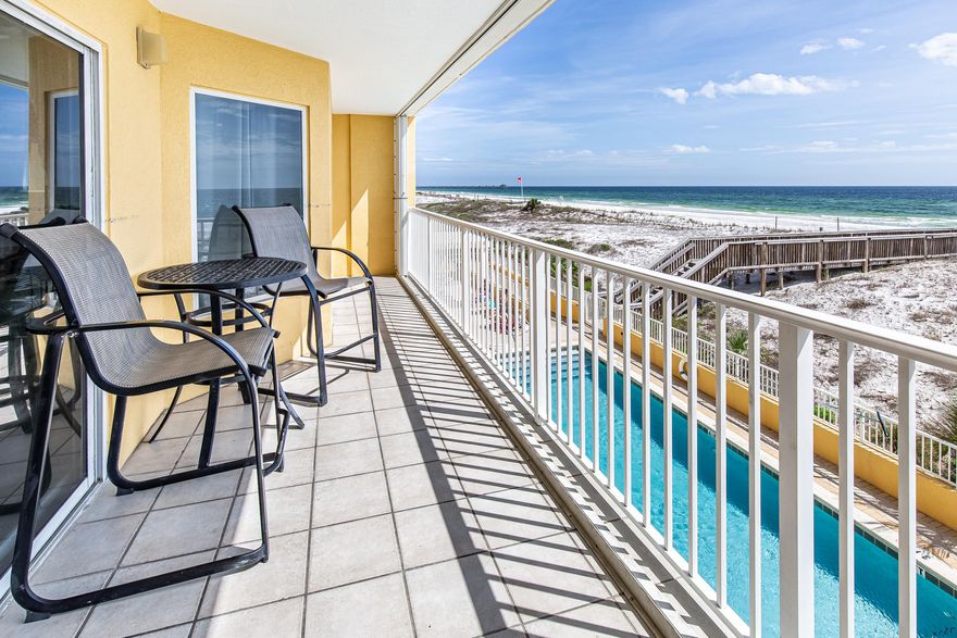 IT'S ALL ABOUT THE VIEW!! EXTRA WINDOWS TOO!! This spacious three bedroom, three bath gulf-front corner unit offer beautiful sunset views! Take in the salt air breezes on the large balcony that is accessible from the living room and master bedroom. The living and dining area have large windows to allow for ample natural light inside. Tile floors throughout and recently freshly painted. This condo is located on the third floor of the building as the first floor is dedicated to covered, assigned parking. This unit comes with one assigned parking space. Gulf Dunes offers 425' of gulf front property, two pools (one heated seasonally), fitness area, regulation tennis court and BBQ area.