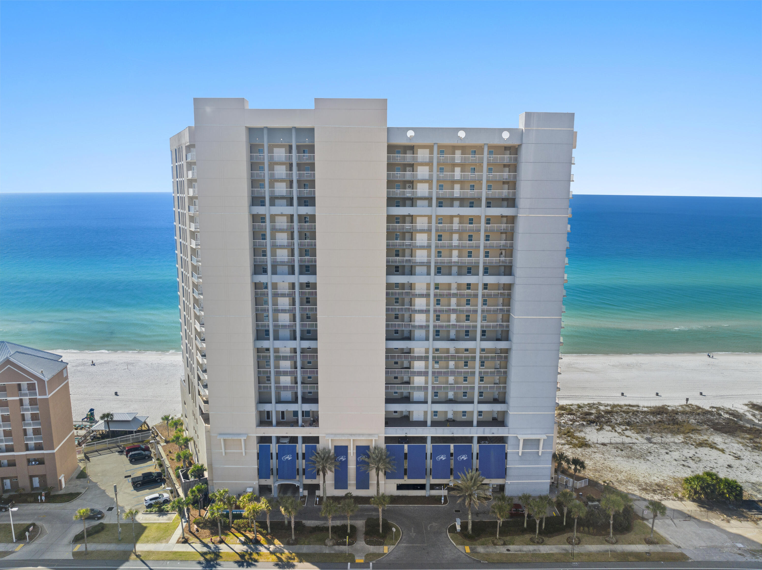 PRICE ADJUSTMENT. Imagine sitting in your poly all weather furniture on your expansive patio drinking your morning coffee overlooking the white sugar sand beach and hearing the waves roll in. Whether you're looking for the perfect vacation condo or a short term rental property or both, Palazzo Unit 1007 checks all your boxes. Palazzo Unit 1007 is a 3 bedroom/3 bathroom condo nestled on the quieter, west end of Panama City Beach. While sleeping 8 comfortably, this unit offers spectacular gulf views. This condo is highlighted with 9 foot ceilings, floor to ceiling windows overlooking the gulf, and two patio entrances. This unit has been immaculately maintained, boasts matching fingerprint resistant kitchen appliances, cherry kitchen cabinets, granite countertops, and comes fully furnished. The master bedroom opens onto the spacious patio and the master bath has a garden tub and shower. Palazzo 1007 has been freshly painted. The water heater was updated in 2023 and the furnace/AC was updated in 2022. The Palazzo offers a heated pool, jacuzzi, fitness center, and grilling and picnic areas. With its new exterior paint, new pool tile pool deck, and new decking and steps to the beach, the Palazzo is truly the premier property on the beach and rivals anything on 30A. Owner pets are allowed. Located across Front Beach Road from the new McGuire's Pub, a half mile from Winn Dixie, and just up Front Beach Road to Pier Park, it really has the location, location, location.