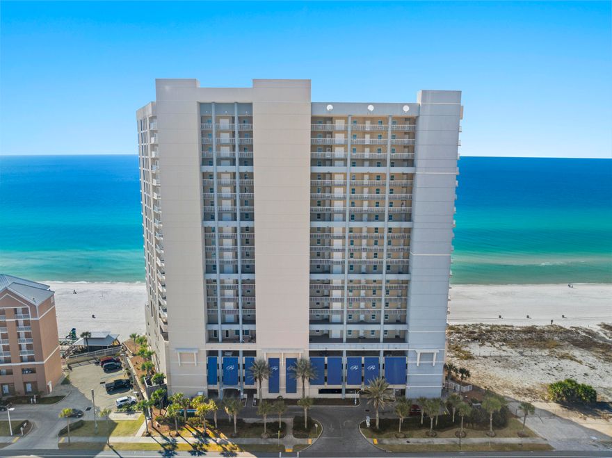 Imagine sitting in your poly all weather furniture on your expansive patio drinking your morning coffee overlooking the white sugar sand beach and hearing the waves roll in.  Whether you're looking for the perfect vacation condo or a short term rental property or both, Palazzo Unit 1007 checks all your boxes.  Palazzo Unit 1007 is a 3 bedroom/3 bathroom condo nestled on the quieter, west end of Panama City Beach.  While sleeping 8 comfortably, this unit offers spectacular gulf views.  This condo is highlighted with 9 foot ceilings, floor to ceiling windows overlooking the gulf, and two patio entrances. This unit has been immaculately maintained, boasts matching fingerprint resistant kitchen appliances, cherry kitchen cabinets, granite countertops, and comes fully furnished.  The master bedroom opens onto the spacious patio and the master bath has a garden tub and shower. Palazzo 1007 has been freshly painted.  The water heater was updated in 2023 and the furnace/AC was updated in 2022.  The Palazzo offers a heated pool, jacuzzi, fitness center, and grilling and picnic areas.  With its new exterior paint, new pool tile pool deck, and new decking and steps to the beach, the Palazzo is truly the premier property on the beach and rivals anything on 30A.  Owner pets are allowed.  Located across Front Beach Road from the new McGuire's Pub, a half mile from Winn Dixie, and just up Front Beach Road to Pier Park, it really has the location, location, location.  
