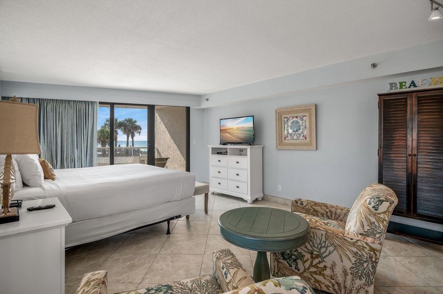 This Gulf-front studio offers the perfect blend of comfort and style, complete with a full kitchen and two sleeping areas. The coastal chic decor captures the essence of resort living, creating a serene and inviting atmosphere throughout the space. Enjoy the convenience of being on the second floor, right on the lobby level--no waiting for elevators! Step out onto the spacious balcony and take in the breathtaking Gulf views as you unwind. The updated full-size kitchen is a chef's dream, featuring beautiful granite countertops, a sleek glass tile backsplash, and modern stainless steel appliances. Choose to sleep in a king- sized bed with a view or in the cozy bedroom for additional privacy. Beachside Two offers direct Gulf access, with a refreshing beach side BRAND NEW swimming pool and hot tub to be completed in summer of 2025. This versatile property is ideal for a permanent residence, a relaxing second home, or as a short-term rental investment. Located within the prestigious gates of Sandestin Golf and Beach Resort, you'll have access to world-class amenities, including four championship golf courses, premier tennis and pickleball courts, a full-service marina, and the upscale shopping and dining options in the charming Village of Baytowne Wharf. Don't miss out on this incredible opportunity to experience the best of Emerald Coast living.
