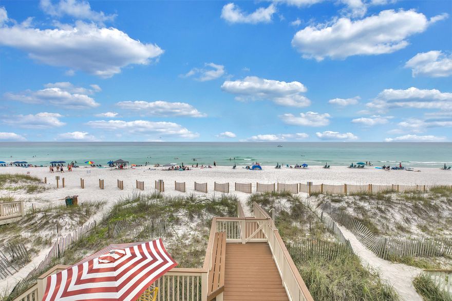 OWN YOUR PERSONAL PIECE OF PARADISE DIRECTLY ON THE SAND WITH PRIVATE BEACH & SECURITY GUARD. As opposed to private 'beach access', this large END unit townhome includes 30 ft of EXCLUSIVE, PRIVATE BEACH for ONLY owners & their guests. Offering TWO HOMES: a 3 BR/2.5 BA main home PLUS a 1 BR/1BA apartment w/living, dining areas, full kitchen & separate entrance, use 1 home for yourself & rent the other, or rent both!  1700 SF of newer Trex decking which provides stunning views & ocean breezes from all 3 levels, includes a GIANT 1008 SF ocean front deck adjoining your private beach. REAL performance & REAL numbers, w/>152K already in the bank,(even w/covid) over last 12 months, now's the time to secure this Gulf front powerhouse. Offering stunning Gulf views from almost every room,