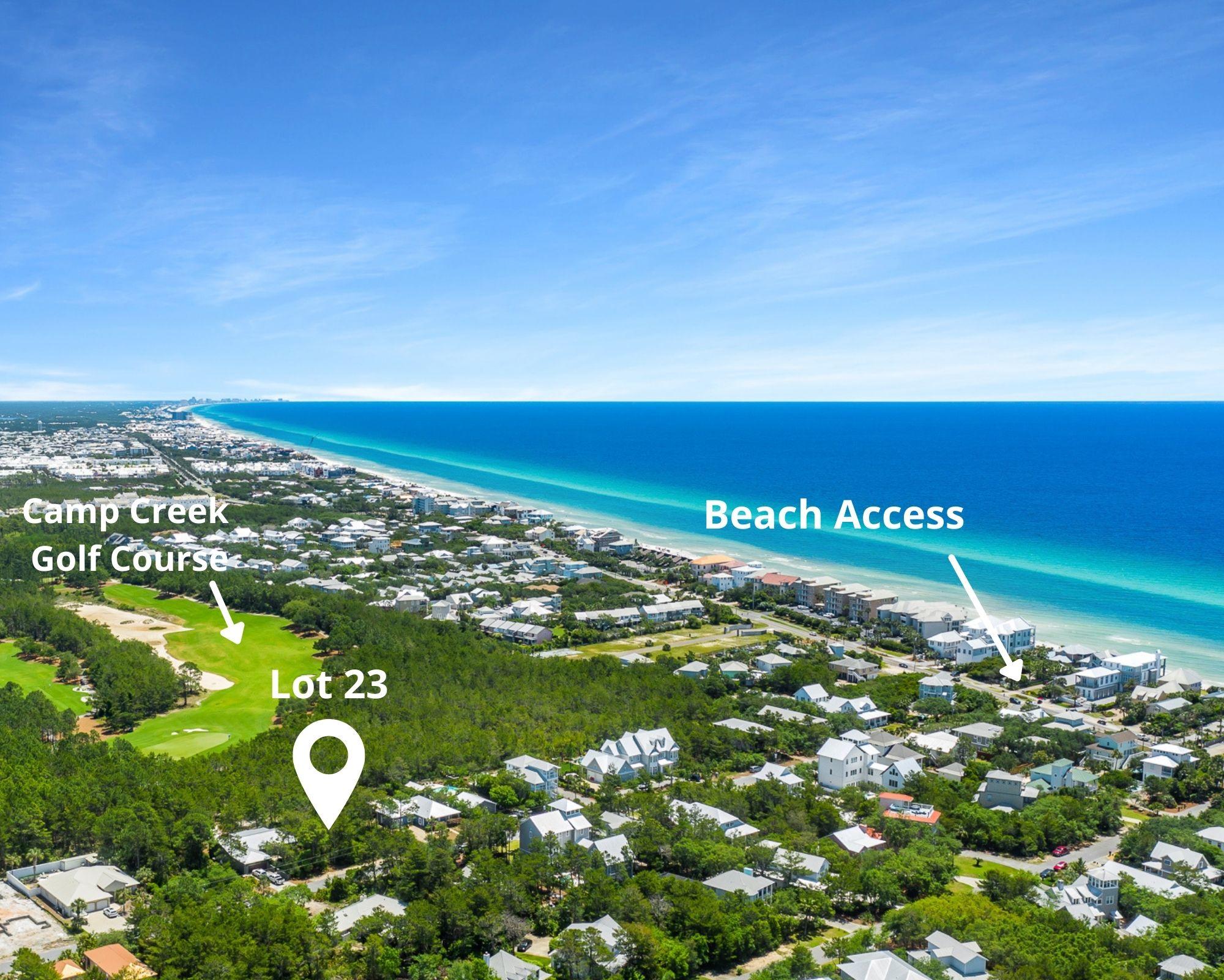 This prime 30A homesite is geographically poised minutes away from the white sugar sand beaches and the town centers of Alys and Rosemary Beach. Boasting immense development options, the rear boundary abuts to Camp Creek Golf Course property providing a serene and never-changing backdrop with no HOA or required build-out times. Building plans for a 4,000 square foot residence will convey with the sale creating a truly turn-key development opportunity. Inquire today and discover why Seacrest Drive remains one of the most sought after areas along the East end of 30A.