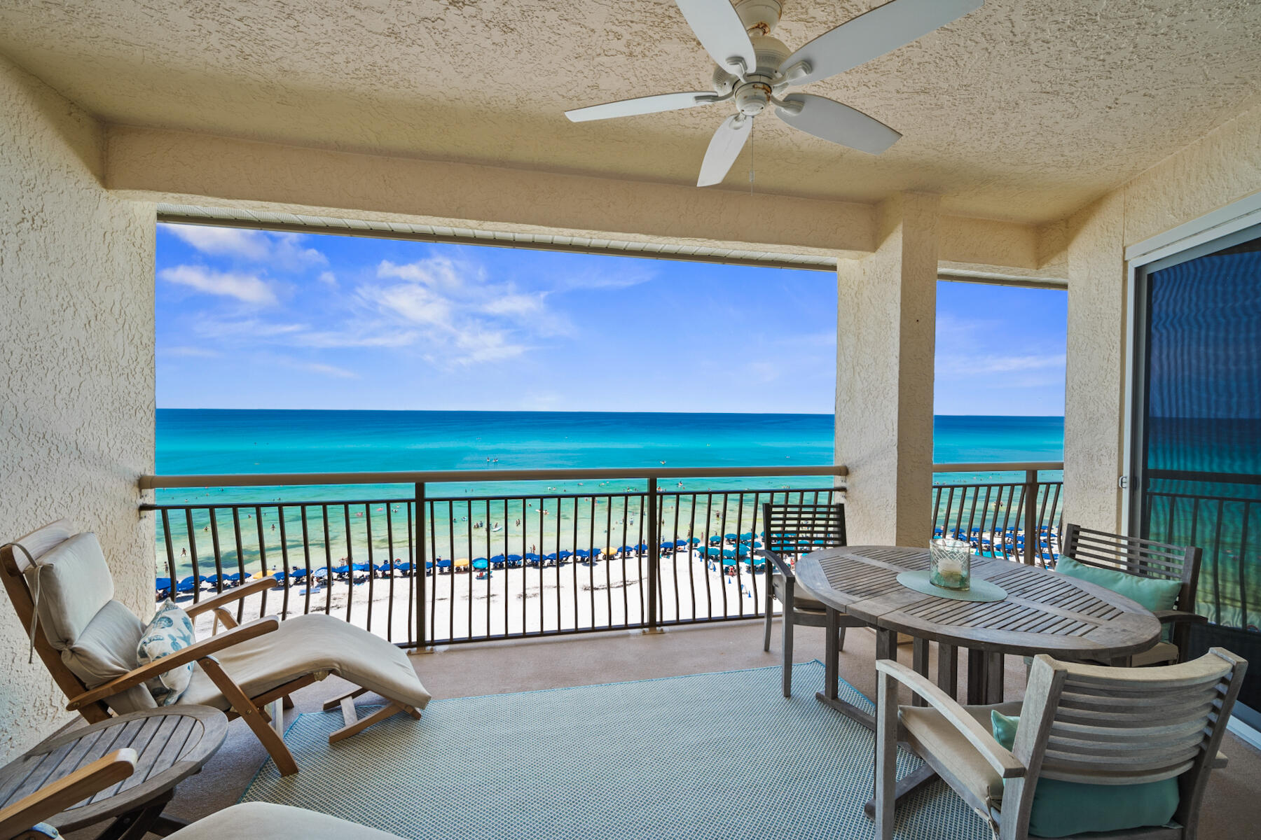 Lifestyle, comfort and location blend seamlessly in this oceanfront paradise. Perfectly situatedon the top floor of the coveted High Pointe Resort, the majestic floor-to-ceiling views of emerald green waters of the Gulf of Mexico and snow white sand beach will blow you away from the moment you step in the door. The exceptional, high end, total custom renovation was completed in 2022 and built to the exacting standards of the original owners. This rare beauty masterfully blends style and comfort at every turn. This turnkey property comes fully furnished and is ready for forever memories and offers great rental potential. Located on a private stretch of beach, nestled between Alys Beach and Rosemary Beach, you're minutes to shops, restaurants, golf, boat rentals, fishing, and so much more! Boasting high end designer finishes and furnishings throughout and brand NEW everything.... The updates include a gorgeous kitchen with custom cabinetry, quartz countertops, beautiful glass backsplashes, built in beverage fridge, luxury vinyl flooring, vaulted cypress style ceiling, new fixtures, appliances, and so much more. The master suite offers glorious ocean views, a custom barn door, and new custom bath. The secondary bedroom offers custom built dual, coastal bunk beds, and completely renovated bath. This turnkey property comes fully furnished and is ready for forever memories and offers great rental potential. You will enjoy a one of a kind living experience in this staycation, vacation home that is perfectly located in gated resort community of High Pointe. High Pointe is the epitome of luxury showcasing breathtaking views and world class amenities for the exclusive use of property owners and guests. Enjoy peaceful walks around the serene grounds or grab a bite to eat on-site and enjoy the sunset views at the beachfront Crabby Steve's Bar and Grill. This friendly community has something for everyone. The 15 acre property includes a private beach with boardwalk, a blue lagoon pool, 6 waterfalls, shuffleboard, tennis courts, umbrella rental, bike rental, and amazing activities for all. You willlove it here!