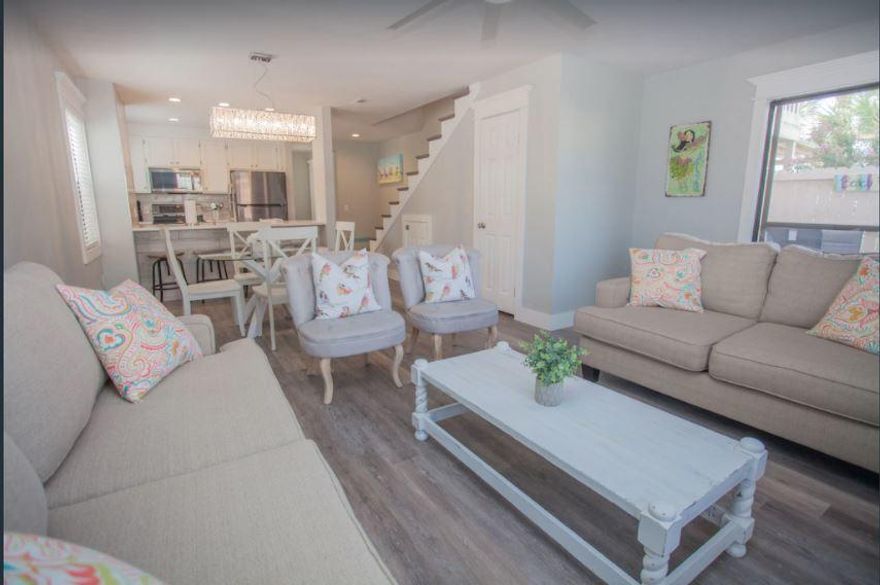 Prepare to be impressed! This Horizon South unit is  Located in a gated community on the south side of the property allowing for one of the quickest walks to the beach (about 5 mins)  .2 bed 2.5 bath beautifully updated townhome LVP flooring throughout...  full of charm and character . Exquisite lighting fixtures throughout the home , beautifully detailed crown around doors and windows. Open floor plan with an amazing, kitchen gorgeous plank tile wrap around bar with 7 foot quartz countertops and matching plank tile accent wall. This would be the perfect home for any family, fantastic 2nd home or an even more fantastic vacation rental with a proven history of success  for the investor in you!