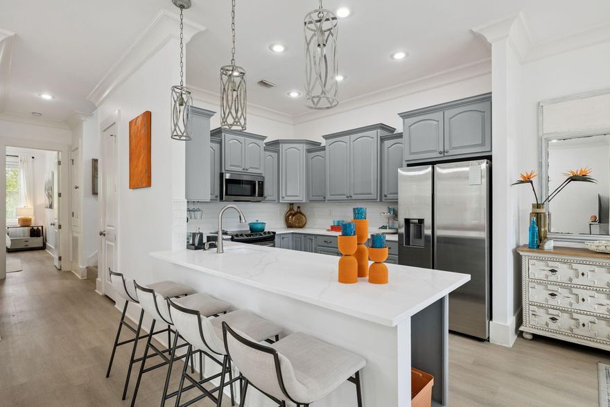 Bring an offer! Imagine having Point Washington State Forest as your backyard. This serene backdrop gives unmatched privacy and a natural buffer rarely found along 30A. Nestled within the exclusive and amenity-rich gated community of The Preserve at Grayton Beach, perfectly positioned between Grayton and Blue Mountain Beach, this fully furnished 4-bedroom, 3.5-bath coastal retreat offers 2,216 sq. ft. of beautifully updated living space designed for comfort and effortless entertaining. Recent upgrades include a renovated kitchen and primary bath with quartz countertops, a freestanding tub, and tiled shower, new LVP flooring throughout, new A/C (2023), fresh interior and exterior paint, updated lighting, and designer furnishings curated to capture coastal elegance. Enjoy primary-level living with the kitchen, living area, and owner's suite all on the main floor making it ideal for convenience and hosting guests.
The outdoor shower and private grilling area create the perfect setup for post-beach relaxation or alfresco dining.
Residents of The Preserve enjoy two pools (one heated in winter), lighted tennis and multiple pickleball courts, fitness center, ping-pong, and private boardwalk access to a secluded stretch of sugar-white beach. This home combines rare privacy with exceptional amenities, everything that defines the 30A lifestyle.
Highlights: 4 spacious bedrooms, 3.5 baths (renovated primary suite on main level), Fully equipped kitchen w/ quartz counters & designer finishes, Outdoor shower & grilling area for easy beach living, Two community pools (one heated), tennis, pickleball & fitness, Private, deeded beach access via gated boardwalk, Ample Parking, and Backing to protected Point Washington State Forest for ultimate privacy.