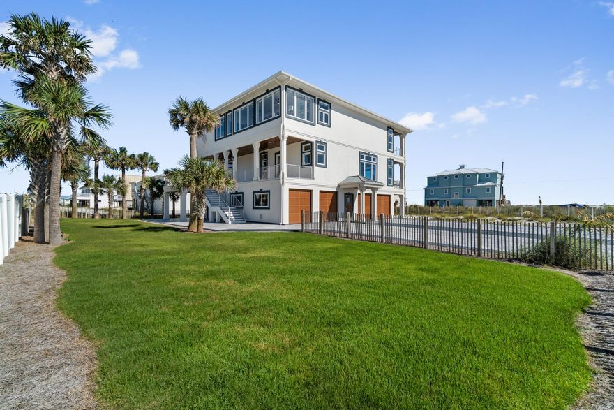 This luxurious, exclusive home on Navarre Beach is nothing short of breathtaking. Renovated and updated, this coastal beauty is directly across from public beach access with unobstructed gulf views. This home has been meticulously maintained, updated, and furnished with no expense spared. It features 5 beautifully furnished bedrooms including 2 Gulf-facing master suites, plus a multi use room with sound views. The main level boasts Italian Marble floors, 2 finely furnished living spaces, a custom made chandelier with a powered winch for ease of maintenance, custom artwork, and more.  The kitchen is a home chef's dream with Sub-Zero and Wolf appliances, quartzite countertops, a massive 9' island, and top-of the line finishes throughout.