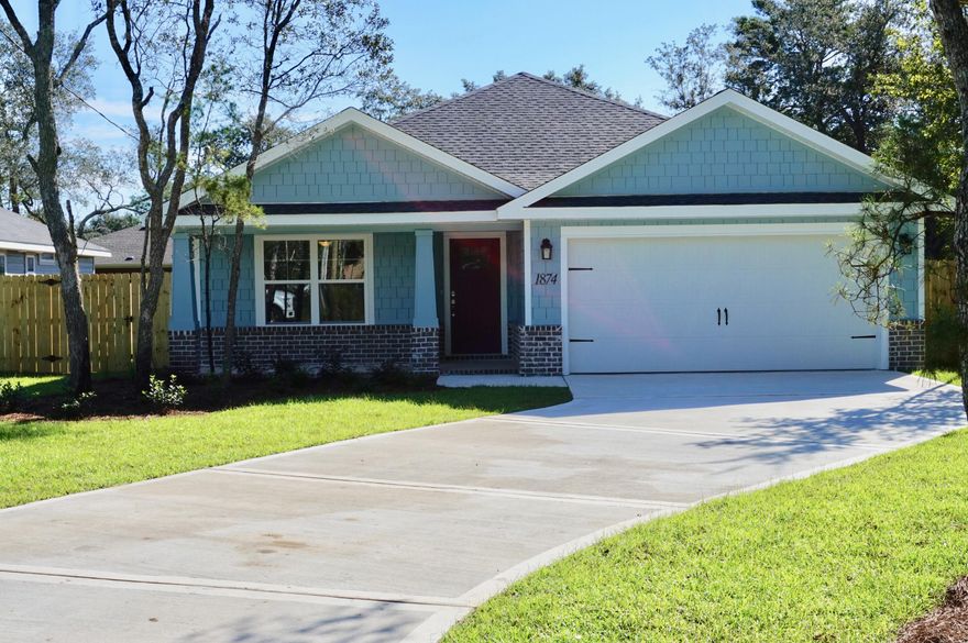 NEW CRAFTSMAN Custom Built Home in EAST NAVARRE~This luxurious 3 bed/2 bath floor plan is under construction...and will be ready in time for your early Summer move in ~Great Central Location within walking distance to the Waterfront Navarre Park..and easy access to Navarre Beach, shopping and Hwy 98 to Hurlburt Field AFB.This Stunning Robbins Builders Custom Home offers trend setting features~Greeted by a walk in foyer sweeping through to your open floor plan ~Large kitchen enjoying WHITE custom cabinets with crown molding, beautiful granite counter tops~Under mount sink~S/S appliances,Huge walk in pantry and separate utility room ~wrap around Center Island with pendant lights ~open flow to the family room, Wood look flooring through the foyer, main living area, with tile in the laundry and bathrooms.Large Master with trey ceiling & ceiling fan. Master bath offers a Gorgeous custom tiled shower ~Granite double vanity with rectangle under-mount sinks ~ picture frame mirrors & brush nickel fittings. Additional Bedrooms are a good size with double closets and ceiling fans~Home has front and back covered porch and is situated on a large Fully Fenced lot with grassed yard ~sprinkler system~ lawn pump and well with digital programmable timer for easy care. TAEXX in wall pest control system~ Hurricane fabric shield protection and dimensional shingle roof for lower insurance premium. Upgrades throughout bull nose corners orange peel ceilings, recessed lighting ,framed mirrors, deluxe lighting package,50 Gallon water heater, garage door remotes, attic drop down stairs~ to name a few......Call today for further information.
** pictures of a similar completed home so colors and finishes may vary