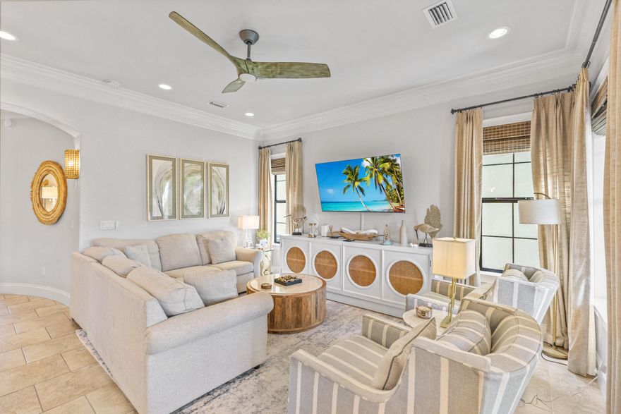 Exquisite 4BR/4BA home with garage in Villa Lago, professionally furnished with new decor and 2 golf carts included. Ideally located adjacent to the 4th Green of Baytowne Golf and across from the neighborhood pool, this 2015 build showcases timeless elegance with curved walls, crown molding, tile and hardwood floors, and designer finishes. The gourmet kitchen features granite counters, premium appliances, and ample storage, flowing seamlessly into the open living and dining areas. A first-floor bedroom and full bath offer convenience, while upstairs you'll find two guest suites plus a spacious primary retreat with a custom built bunkbed and private balcony overlooking the course. Enjoy a quick golf cart ride to the Village of Baytowne Wharf for dining and entertainment or to the beach. As an introduction to the Sandestin lifestyle, we invite our new owners to explore amenities that make Sandestin special. The listing brokerage and seller(s) are presenting the buyer(s) of this property with (2) 90-minute rounds of Tennis court time, a golf foursome at one of our three championship courses, and a round of golf for up to four (4) players at the unrivaled Burnt Pine Golf Club.
Sandestin Golf and Beach Resort features more than seven miles of beaches and pristine bay front, four championship golf courses, 15 world-class tennis courts, a 226-slip marina, a fitness center, spa and celebrity chef dining. Shop, dine and play at the charming pedestrian village, The Village of Baytowne Wharf and more. Inside the gates of the resort, residents enjoy a balanced lifestyle of high-class living, spanning the 2,400 acres from the beach to the bay. Everything within the gates of the resort is accessible by golf cart or bicycle. The entire resort is interconnected by miles of pedestrian, bike and golf cart paths that weave through groves of live oaks, meandering past natural lagoons, fountains, man-made lakes, and meticulously landscaped fairways.
