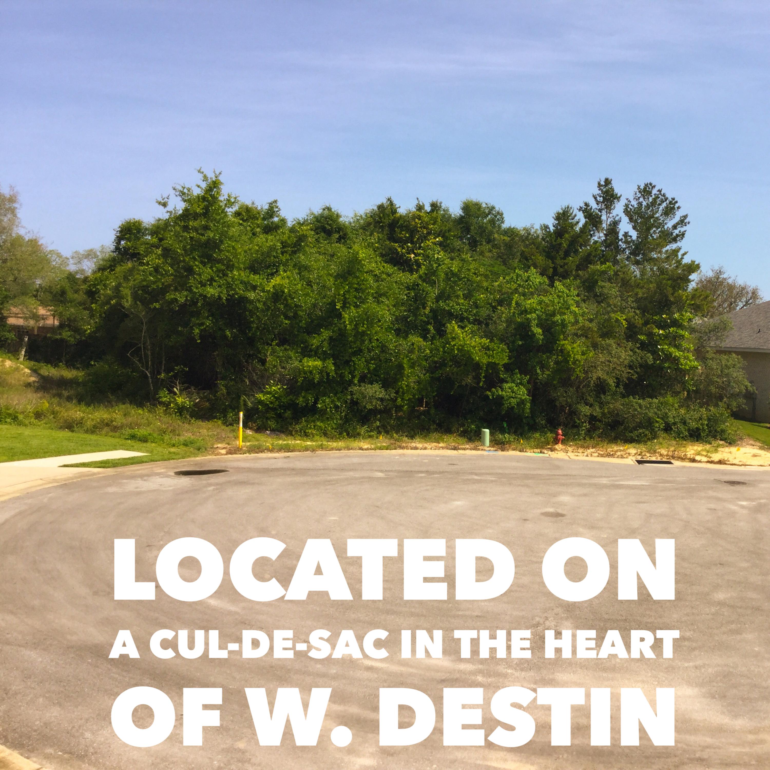 A short stroll to Sparkling Gulf at the Emerald Grand or Joe Bayou(boat launch) and Calhoun Park. Surrounded by beautiful homes. Great building home site in the heart of Destin located on a quiet cuL-de-sac.