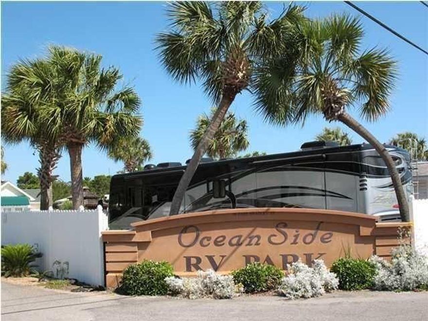 Oceanside RV Park is just 2 blocks from white sandy beaches of the Gulf of Mexico. Friendly, Class A owner-only, gated coach/motor home park w/15 lots, community pool, pool house, club house with A/C, restrooms, & laundry room. Large lot w/gazebo is meticulously maintained and clean as a whistle. Gazebo has kitchenette w/refrigerator - (furniture not included). Separate 8x10 storage has A/C for a comfy workshop any time of year. Private road maintenance, grounds keeping, water/sewer/trash and irrigation included for a maintenance-free life by the BEACH. Near restaurants, shopping, parks, biking & walking trails, public BEACH ACCESS via famous Pompano Joe's.