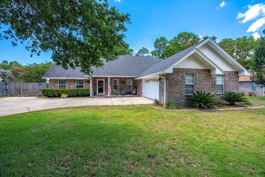 Plenty of elbow room here! Located in desirable Rocky Bayou Estates this home sits on almost a half acre lot. This split bedroom floor plan offers all the bells and whistles you desire! The Great room features a Cathedral ceiling, tile flooring, built in cabinetry & gas fireplace. Beautiful French doors leading to the screened porch. The cooks will love the updated kitchen with beautiful cabinetry, granite counter tops & breakfast bar that overlooks the family room. Spacious Master bedroom features a sitting area & tray ceiling. Grand Master bath offers separate tiled shower, garden tub, double vanities & a large walk-in closet. Two guest bedrooms share a jack &  jill bathroom & offer plenty of closet/storage space. Fully fenced back yard with boat/rv slab and patio area. Owner will consider a dog, NO CATS. Restrictions apply, dog must be spayed/neutered, housebroken & current on all shots. Requires a non refundable pet fee. NO SMOKING! Any person 18 years old or older must apply separately. Tenants required to carry renter's liability insurance.  Washer/dryer not warranted, ice maker not warranted, any furniture not warranted.