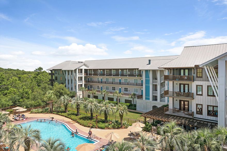 Redfish Village is well know for it's fabulous amenities package. It was built in 2005 right at the peak of the real estate market and no expense was spared on the quality of this project. This is an attractively furnished unit by Roy Eure of Cerulean Interiors. Master bedroom and one of the quest bedrooms have king beds. The 3rd bedroom is a bunkroom for the kids. There is a spacious, private balcony facing Hwy. 30A and the beach and a garage parking space. The unit fronts on a manicured lawn area beside the community pool which consists of a hot tub, lounge chairs, Viking BBQ grills with tables and chairs for dining, and a children's playground. You can walk, ride a bike or take the tram to the private beach access. There are retail spaces, boutique shops and restaurants on site.