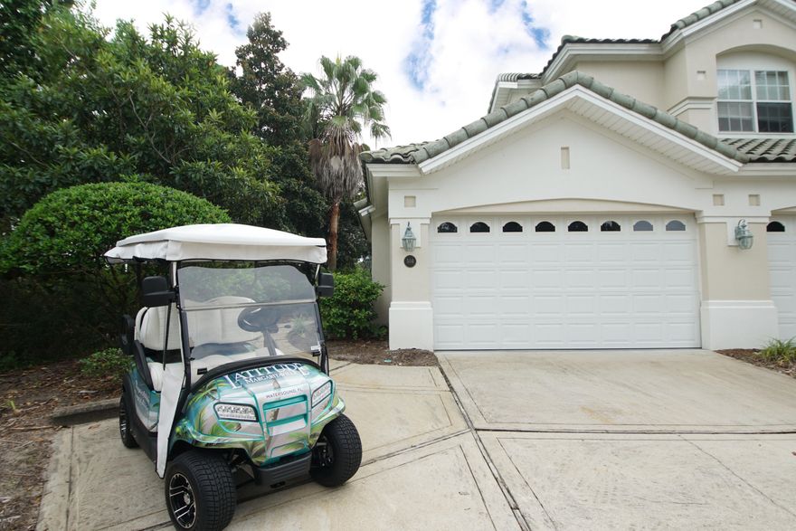 Are you ready to enjoy the Destin Lifestyle?  Welcome to Regatta Bay, a gated community that includes an award winning golf course, tennis courts, pickleball court, an Olympic styled lane pool, kiddie pool, playground and clubhouse.  All of these amenities are conveniently located near this condo and yours to enjoy.  This lovely three bedroom three bath condo with a two car garage will be ready for you to move in September 16th.  The garage is located on the lower level, with all the living areas on the second level.  Unit boasts a large kitchen with stainless steel appliances, an island and plenty of space for a dining room table and all accessories your cook has acquired.  The kitchen is  open to the living area with a view to the golf course.  Click on the more prompt for more info The living area has stacked sliding glass doors that open fully to the screen lanai overlooking the 3rd green and fairway.  The primary suite has two walk in closets and a spa-like retreat bath which includes a jetted tub and large separate shower.  The junior suite located at the right of the stairs is large enough to be a media room and includes a surround sound system.  The third bedroom also has access to a separate bath.  Regatta Bay is in a prime location, close to shopping, restaurants, schools, and Legendary Marina is just out the back gate. Call to schedule your tour today