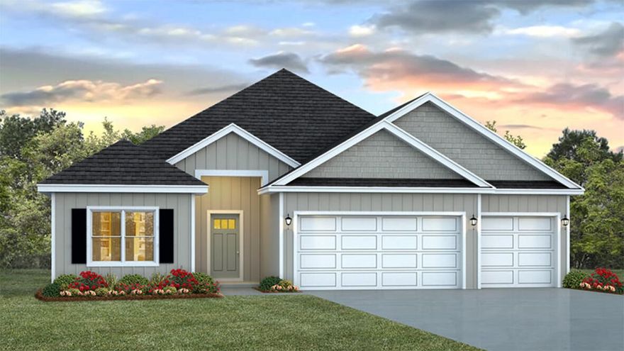 The Hawthorne plan is a 4 bed, 3 bath, 3 car garage home located in Hammock Oak Estates!  This gorgeous home has a spacious laundry room with a huge storage closet just off the garage. Three guest bedrooms are towards the front of the home as well as two guest bathrooms. A large living space is open to the kitchen and dining area which overlooks the back porch. The kitchen has granite countertops and Whirlpool stainless steel appliances. Bedroom 1 is towards the back of the home and has an exterior door connecting to the large covered porch. Bedroom 1 also features 2 walk-in closets and a bath that has a free-standing tub, a shower, water closet, and dual vanity sinks.