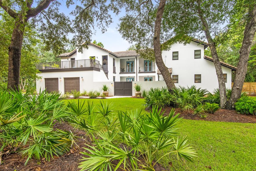 Beautiful Botany Bayou home styled after Alys Beach. Sitting in the premium section of the community and surrounded by $1,000,000 homes,this private cul de sac, corner lot has large oaks, magnolias and pines that add to the park like setting. A covered outdoor living space includes living room/ dining room area with a wood burning fireplace and an additional open air space perfect for star gazing year round.
The courtyard provides privacy for the pool and sunbathing area and includes an enclosed shower. This home was built for entertaining. The open floor plan is perfect for large gatherings. High end appliances and extra large island make the kitchen a foodies dream. This home is a must see. Buyer to verify all measurements.