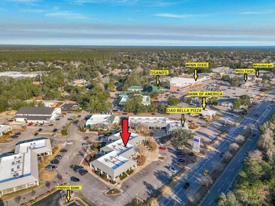 HIGH VISIBILITY & EASY ACCESSIBILITY.  Prime CLASS A office space in popular Merchant's Walk business complex in the  heart of Bluewater Bay. Located in one of the busiest & most popular complexes in BWB with 50 direct frontage feet on Hwy 20, this 1500 SF commercial space provides maximum drive-by traffic & visibility. Offering 3 strategically placed entrances: 2 in the front & 1 on right side, this commercial space offers opportunity for one large business or the subdivision & accommodation of several businesses.  The current floor plan consists of a large reception & waiting area, 8 offices, 2 flex space areas & 1 bathroom. Newer roof & HVAC provide peace of mind.