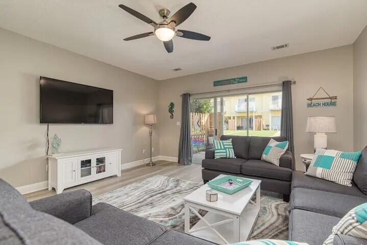 Location, Location! This turn-key, fully furnished, 3 bedroom, 2 1/2 bath townhome with detached garage is less than a 5-minute walk to the Gulf! It has been beautifully updated throughout with LVP flooring, granite, and stainless-steel appliances. Step outside to enjoy a covered back porch overlooking manicured lawns and only steps from the sparkling community pool. Surrounded by great restaurants and premier shopping at the Silver Sands Outlets, this condo offers everything needed for a full-time residence or a lucrative investment property. The two bedroom unit right next door is also for sale! MLS 898217. Both units have been used as short term rentals and have provided exceptional income.