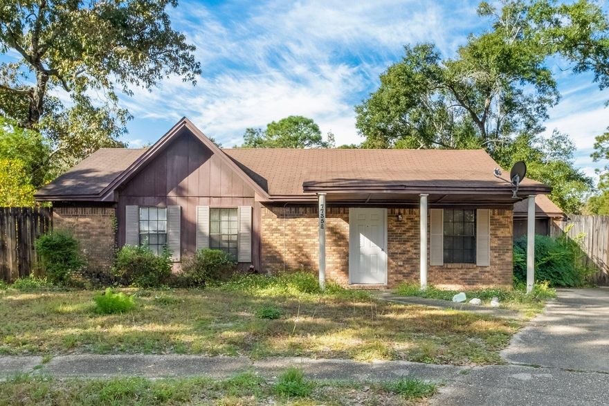 Great investment opportunity!  This 3 bedroom, 1.5 bathroom home in the quiet Oak Forest neighborhood and sits on a great lot on a cul de sac.  Huge backyard with orange and pear fruit trees with a screened in pool that will need a new liner.  Also an oversized outdoor yard building for additional storage.  New carpet and vinyl throughout the home. Primary bedroom has access to the back patio. Close proximity to the interstate, dining and shopping.