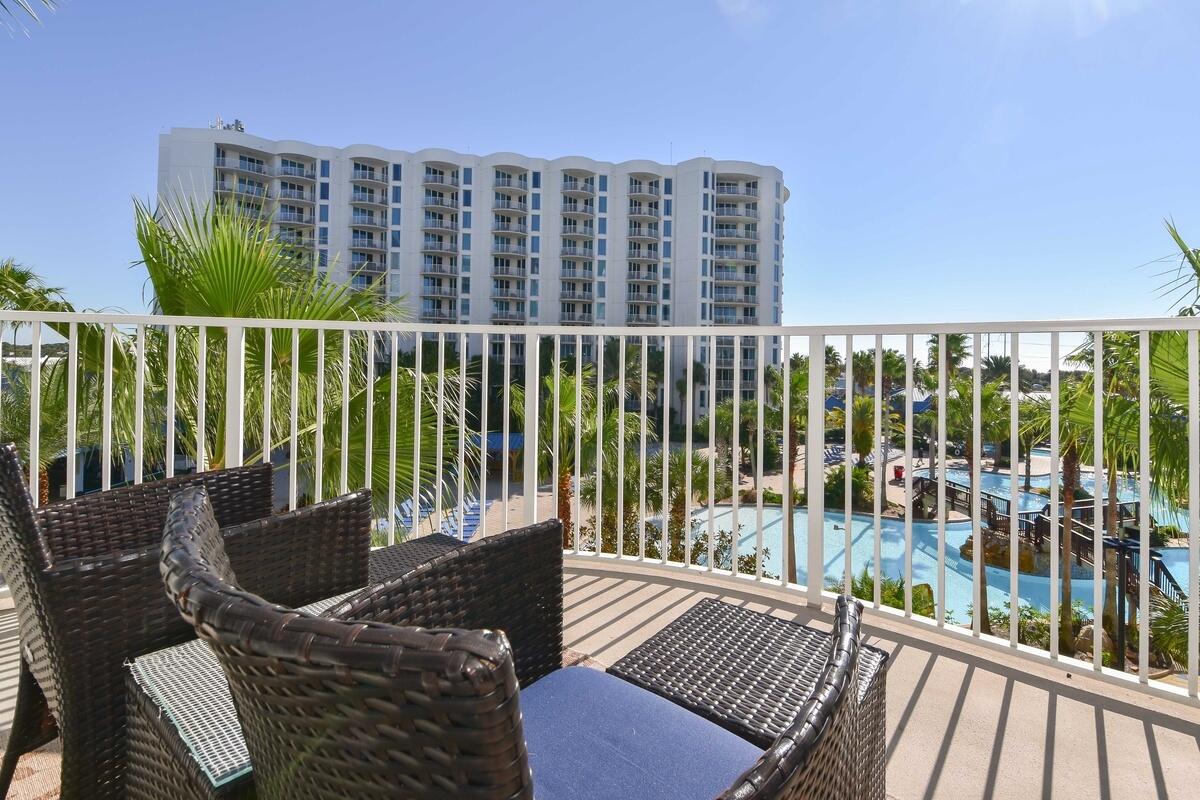 Discover the beauty and luxury of this gorgeous fourth-floor pool facing, two bedroom, two bath condo in the heart of Destin. Boasting breathtaking Gulf and Bay views, this unit offers the perfect combination of comfort and resort-style living. The Palms of Destin features an expansive 11,000-square-foot lagoon pool with a waterfall and spa, a children's pool, playground, and splash pad for endless family fun. Enjoy access to lighted Tennis and basketball courts, a state-of-the-art fitness center, and seasonal shuttle service to the beach. Additional amenities include covered, protected parking, an office center, and reception desk for your convenience. Association fees cover all utilities, including electricity, water, cable, internet, and local phone service, making ownership hassle-free! This property allows short-term rentals, making it an incredible investment opportunity or the perfect full-time home. Don't miss this rare chance to own a slice of paradise in Destin! schedule showing today