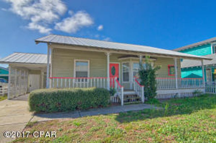 Charming Cottage available in the sought after, Golf Cart community of Bid A Wee Beach. Bid A Wee Beach is one of the few deeded beaches and is only a few blocks away! This home is located in a very charming and beachy area of the Bid A Wee community lending itself to a beach lifestyle. There are private walkovers t the beach for the owners. The location is awesome! Close to Pier Park, rank Brown Park and the airport. The home itself has a great floor plan. It has an open living /dining area; split bedroom plan, aster on one end, guest bedrooms on the other end. here is a screen porch on the back of the home and a delightful porch on the front of the home. If you have been on the lookout for a beach home with a sense of community, than this home is for you.