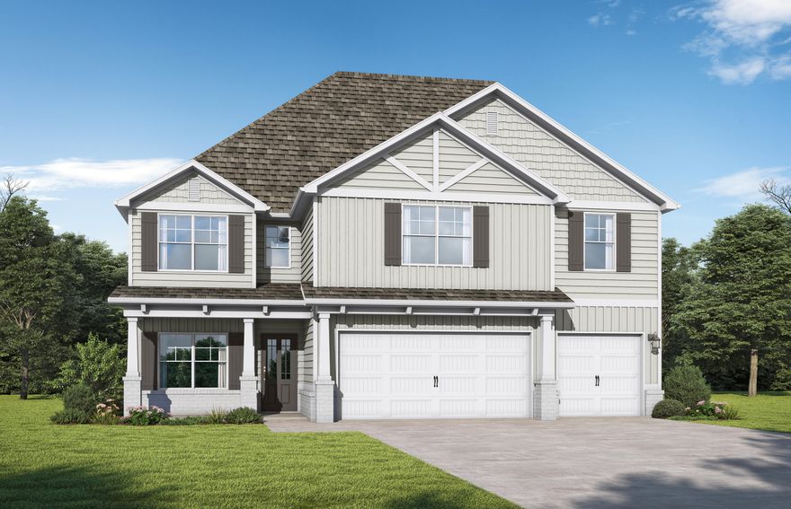 Brand New Floor Plan! From your covered front porch, step inside the foyer which opens to the beautiful dining room with coffered ceiling. Everyone will gather around the large quartz countertop island in the kitchen to share appetizers. The openness of the living space facilitates the best gatherings. Head Upstairs on oak tread stairs and you'll find a second living area providing additional space for a home office, media room or study. All 4 bedrooms feature trey ceilings & the primary suite has its own sitting area. The spacious primary bath includes a dual vanity, soaking tub, separate shower & huge walk-in closet. One bedroom & full bathroom downstairs is perfect for your house guests. Bear Creek offers Gorgeous resort-style amenities including an inground pool with an additional, stunning  NEW pool area almost completed, pickleball, tennis, basketball courts, a fitness center, and a gated community.