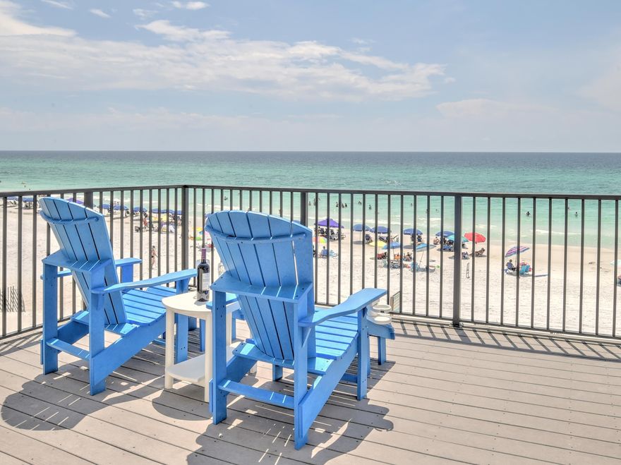 The chance to own this unique property hasn't been available since '99! This fully furnished, 3 level, 3 bedroom, 3.5 bath townhome directly on Miramar Beach is rare. Views from 3 oversized decks are priceless.The Gulf is steps away. HOA fees are minimal. Two assigned parking spaces are included. A totally separate lock out apartment on the beach level has its own exterior stairs. The ground level features soothing blues and yellows in the combined living, dining, and kitchen area. Tile floors offer easy cleaning. Climb the stairs to the third floor with hardwood floors in both bedrooms.Both bathrooms have been newly renovated.The cheery master bedroom opens on to a huge deck with a million dollar view. Washer/dryer is found on this floor. This gem comes with deed to the high water line.