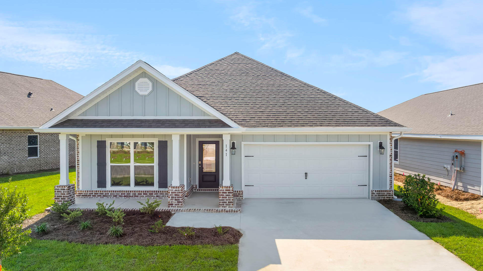 Welcome to 141 Gray Owl Drive W, a new home at Owl's Head Farms, in Freeport, Florida. This home is ready for move in. As you enter this home you will find EVP floors leading to the heart of the home that is designed for comfortable living. The open concept design includes an open kitchen, complete with quartz countertops, stainless steel appliances, a center island with undermount single basin sink and a dedicated water filter faucet. The kitchen opens directly to the dining area and living room, creating a seamless space for entertaining and relaxation. The high 9' ceilings and additional tray ceilings in the living and primary bedroom create boosts the luxurious feel in this home. The primary bedroom is tucked away at the back of the home and features a private bathroom with a walk-in shower, dual sink vanity, a soaking tub, and a spacious walk-in closet. Three additional bedrooms, a second full bathroom, and a separate laundry room provide both practicality and comfort. Each bedroom has carpet and ample closet space.
Outside, covered front and back porches extend your living space, ideal for enjoying Florida's weather. The 2-car garage and large laundry room are just off the kitchen for ease when you're unloaded the car.
This home has Smart technology including 5 DEAKO?? Smart Switches, Kwikset keyless entry and a programmable thermostat that can be controlled though an app on your phone
