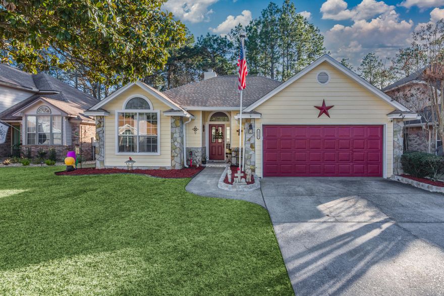 A pristine home in the highly sought after Crosswinds Landing neighborhood! This home shows like new, with a newer roof, fresh exterior paint, flagpole, and an expertly cared for front lawn. The interior showcases tall ceilings, fresh new interior palette, beautiful tile floors, and a custom bonus room! The kitchen features stylish counters, hand crafted breakfast bar, stainless steel appliances, pantry and wood cabinets.Enjoy your grand master retreat with walk in closet and a newly finished  bathroom showcasing an open shower with designer tile that is handicapped friendly, a rainfall showerhead, Bluetooth enabled exhaust fan and extra large vanity.The backyard oasis features a new patio, artificial turf, new fence and a mini door leading to the creek. This home does not disappoint!
