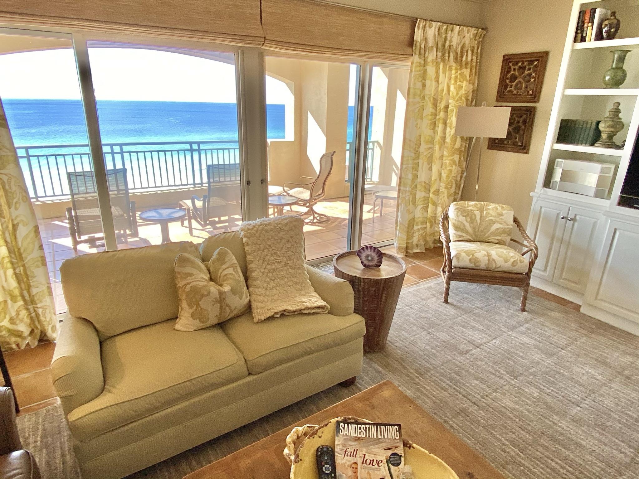 At last an 11th Floor - 3 bedroom 3 bath 'H' plan is available and it is a beauty on the 11th floor. It has the open living room ,dining room and kitchen which everyone wants and a casual, beachy feel too.Two of the bedrooms face the gulf and open onto the very large balcony. All 3 bedrooms have their own private baths and it is decorated with a costal feel.There is a separate laundry room off of the kitchen and lots of space for storage in the condo and in a separate storage area.Southwinds is a nonrental building and has it's own private beach area and pool.This condo is being sold furnished and you will need to call for an appointment to see it.