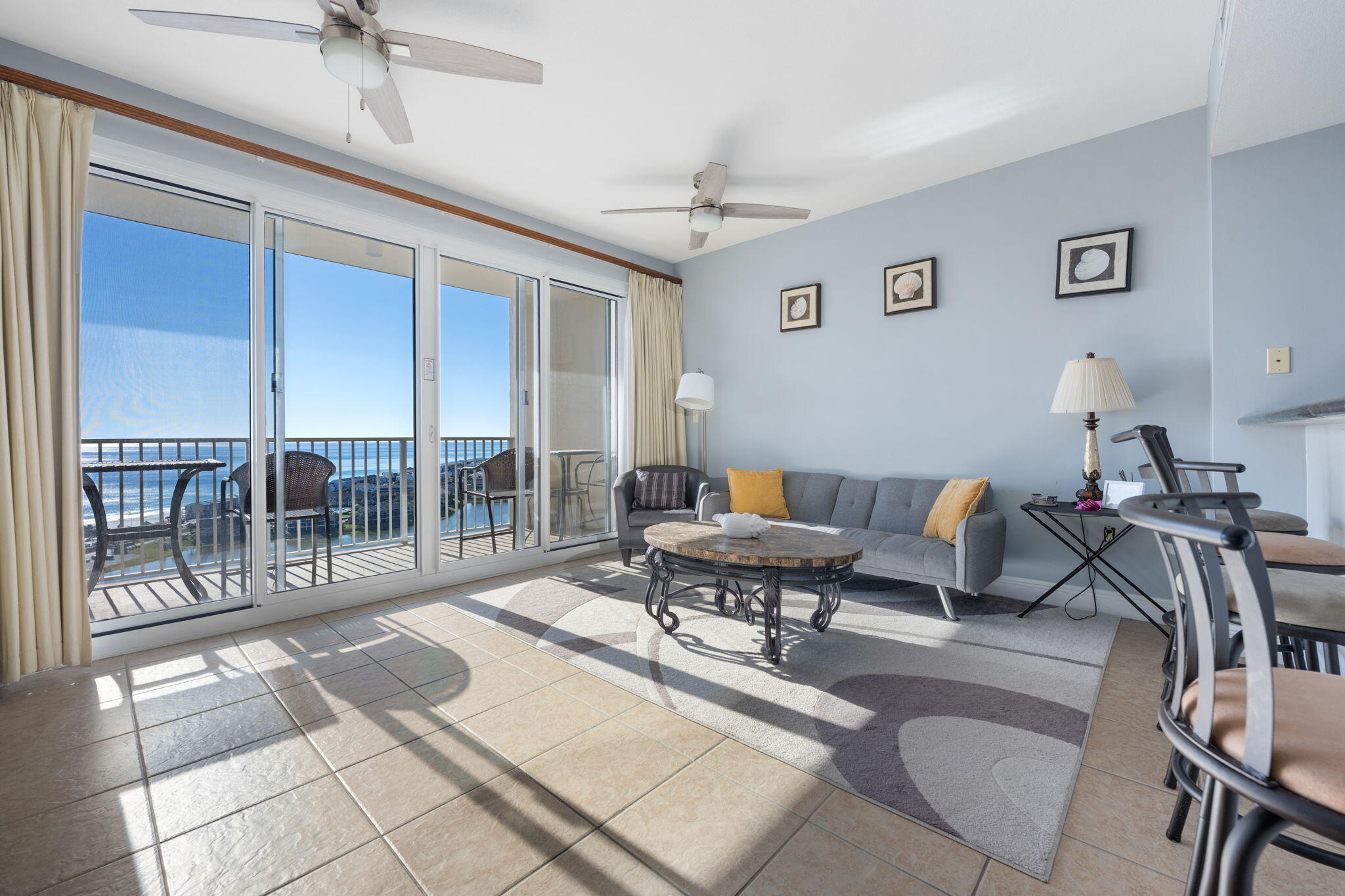 Views for days!! The unit features spectacular views of the Gulf with its aqua blue beauty, 9 ft ceilings, granite counter tops in the kitchen and tile throughout the living area. This is a one-bedroom unit with bunks in the hallway. Ariel Dunes II amenities include a fitness center, meeting room, two large pools, and deeded beach access. Located within Seascape Resort, owners and guests enjoy gated entrance, 18-hole golf course, tennis, conference center. These views are a must see!!