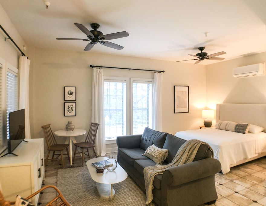 Don't miss your chance to own a renovated studio in the Village of South Walton. The condo is located in Building E at the Village of South Walton.  Condo is an end unit with tons of great light.  Fully furnished and a turn key rental opportunity.  This  Condo makes a great rental or great get away place. The unit has done over $30000 in rentals for 2019 and 2020, even with the loss of rentals due to covid from mid March to the end of May.    Great complex with 2 pools, several wonderful restaurants,  walking distance to Rosemary Beach and Alys Beach. Beach Access, Tram service to beach and pools.  Age, sq ft and room dimensions are approx.